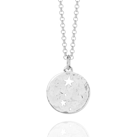 Aries Zodiac Necklace Hammered Silver
